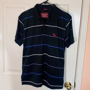 Abercrombie & Fitch Black Multicolored Stripe Muscle Collared Polo Shirt Top | M